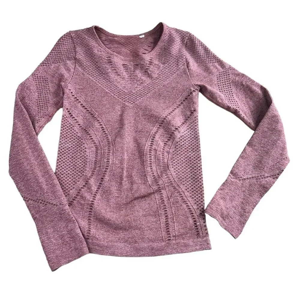 Alo Yoga Lark Seamless Laser Cut Mesh Top Sz Small Long Sleeve Rosewood Stretch